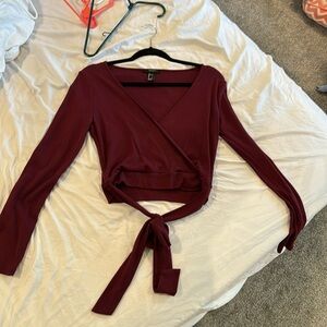 Red long sleeve crop top with tie